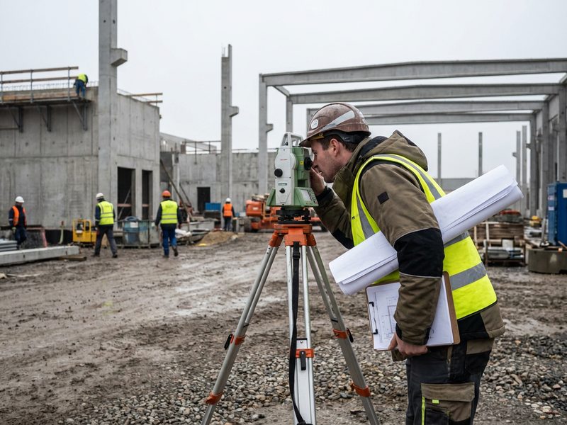 Vermessung mit Tachymeter auf der Baustelle
